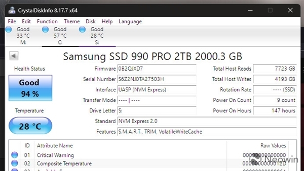 TLC旗舰990 Pro爆出寿命门 SSD健康度暴跌 三星终于回应