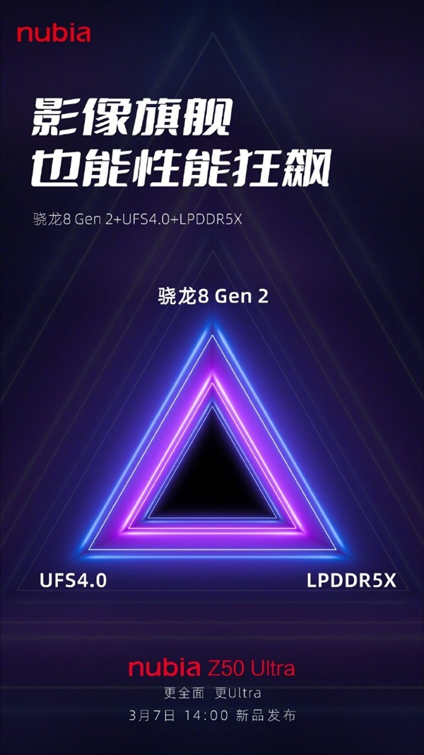 性能狂飙！努比亚Z50 Ultra搭载LPDDR5X+UFS 4.0