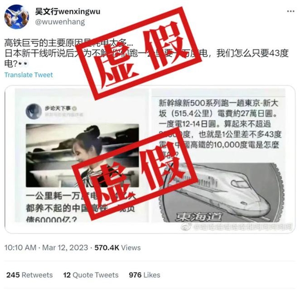 网传中国高铁“一公里耗电一万度”？太假了：实际能耗超低