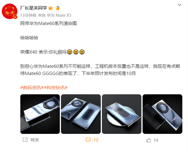 回归一年双旗舰！华为Mate60系列预计10月发布