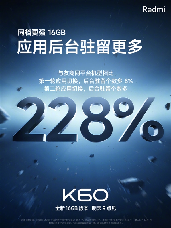 同档最强！Redmi K60 16GB版两轮驻留超友商228%