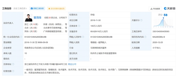 薇娅丈夫名下电商公司申请注销：董海峰为该公司实控人