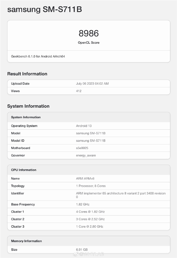 三星Galaxy S23 FE现身跑分网站：搭载自家Exynos 2200