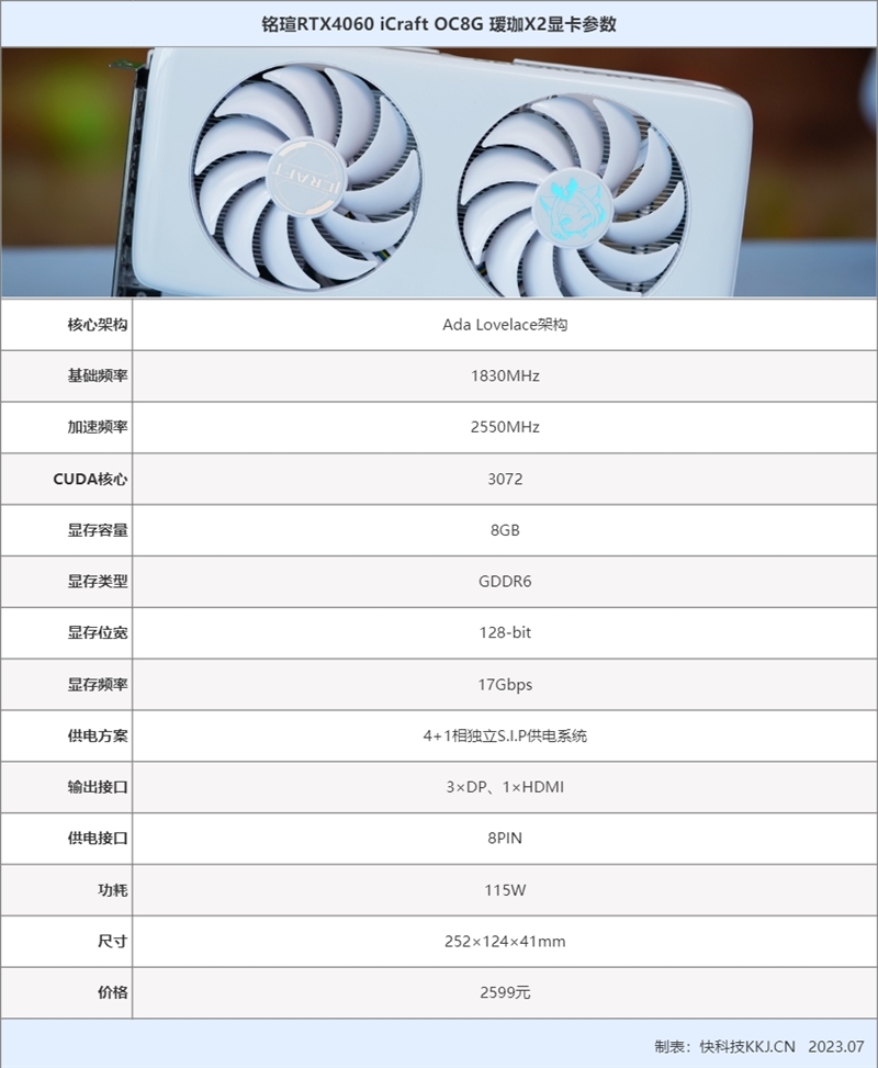 铭瑄RTX4060 iCraft OC8G瑷珈X2显卡评测：ITX主机最佳伴侣，双风扇稳压115W