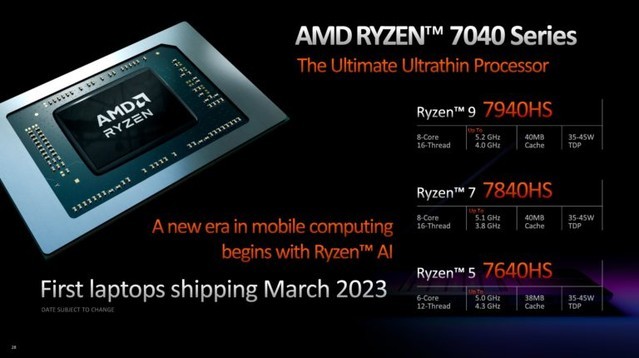 AMD推出锐龙7000移动系列 高达16核Zen4与锐龙9 7945HX