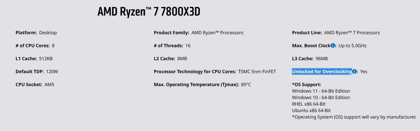 锐龙9 7950X3D和7800 X3D现身AMD产品页 并支持超频