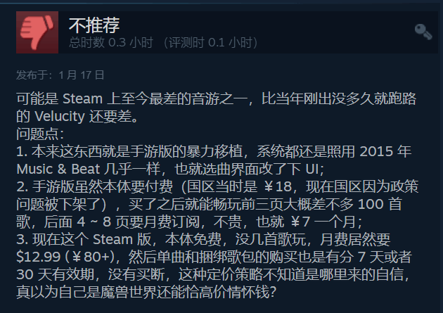 《劲乐团OL》成Steam评价最差游戏：好评率仅4%