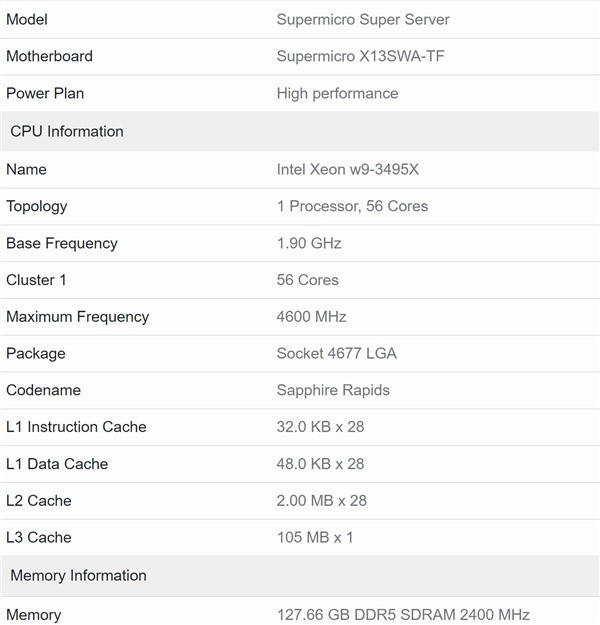 Intel至强W9-3495X参数曝光：56核心112线程 最高睿频4.6GHz