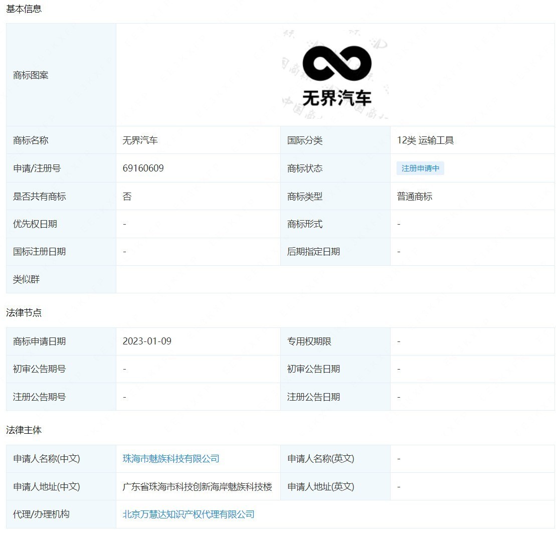 魅族申请「无界汽车」商标，魅友：魅牌汽车真的要来了