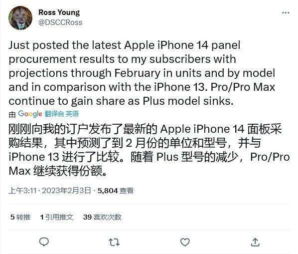 苹果大削 iPhone 14 Plus 订单：两个月屏幕组件出货接近于 0