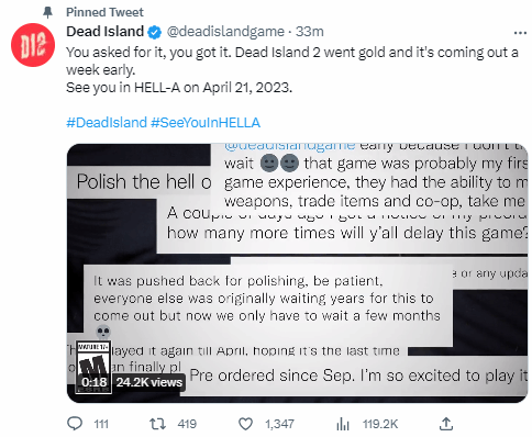 《死亡岛2》将于4月21日提前发售 《喋血复仇》等游戏限时特惠