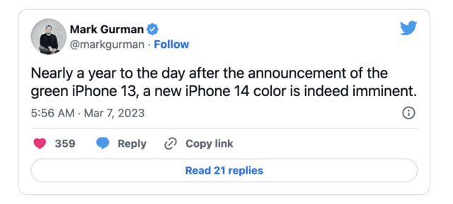 苹果 iPhone 14 即将推出新配色——YELLOW黄色