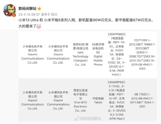 小米 13 Ultra 最新谍照曝光：配 90W 快充头，或 4 月中发布