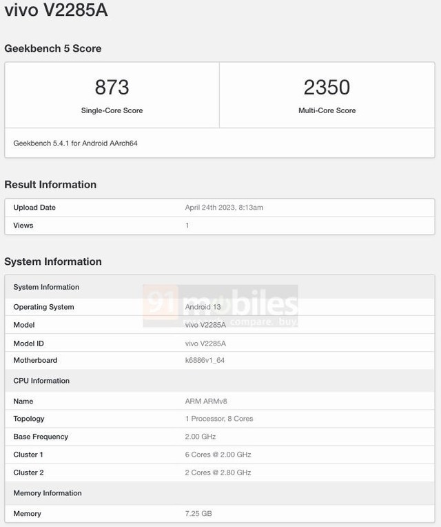 天玑7200加持！vivo S17 Pro现身Geekbench