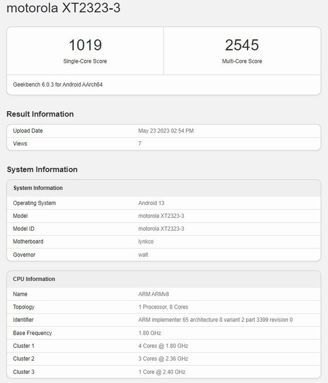 摩托罗拉Razr 40亮相Geekbench，确认搭载骁龙7 Gen1