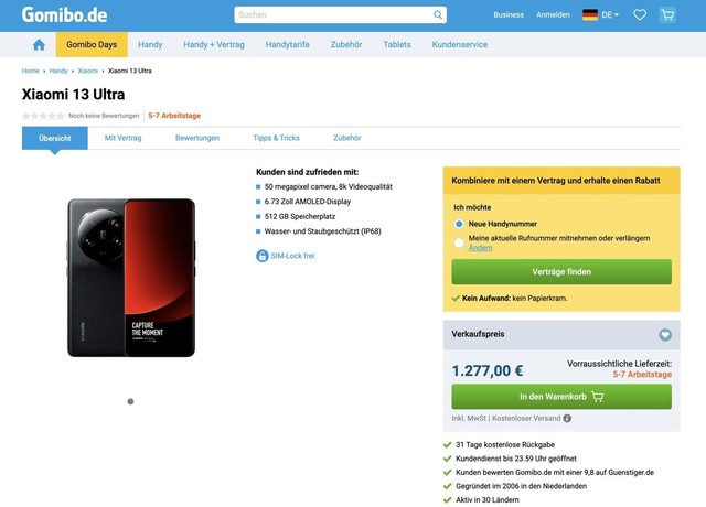 售价近万元！小米13 Ultra现身欧洲部分零售商网站