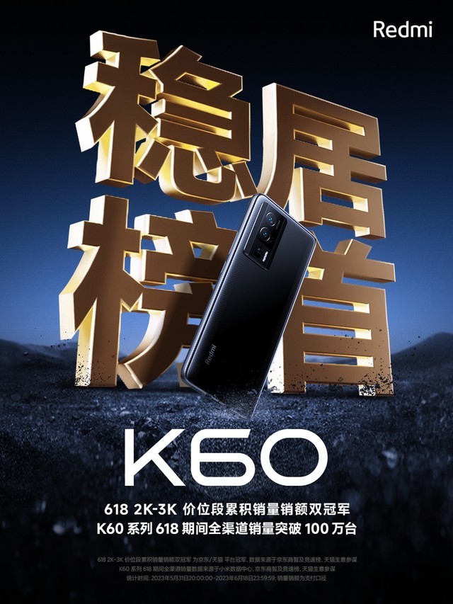 Redmi K60 系列又卖爆了，618 期间卖了 100 万台