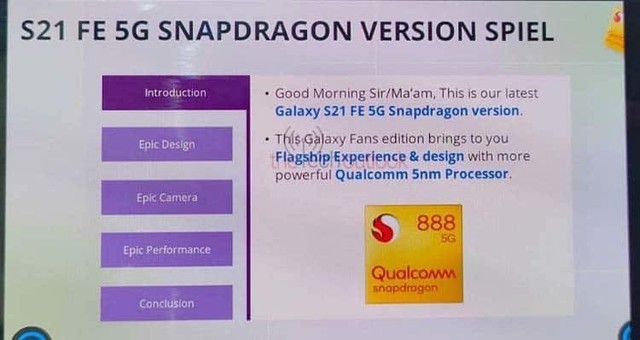 三星印度骁龙888版Galaxy S21 FE手机培训文档曝光