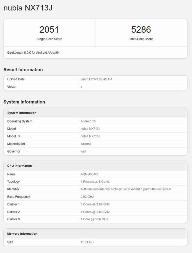 努比亚Z50S Pro手机现身Geekbench，搭载高频版骁龙8 Gen2