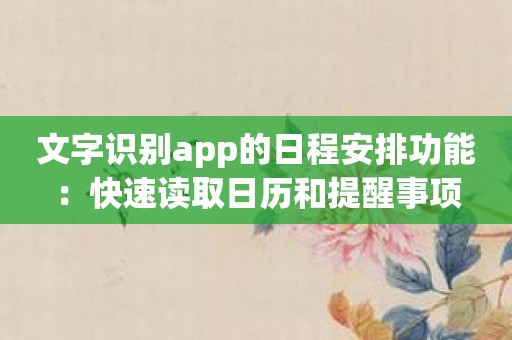 文字识别app的日程安排功能：快速读取日历和提醒事项