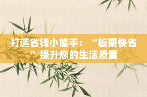 打造省钱小能手：“板栗快省”提升您的生活质量