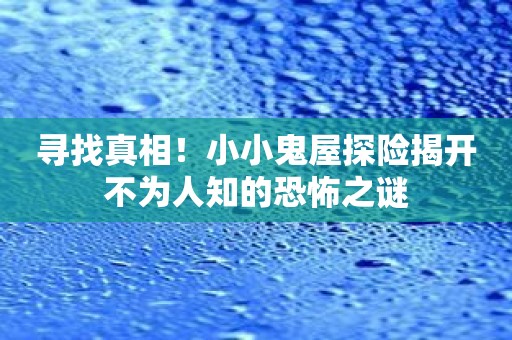 寻找真相！小小鬼屋探险揭开不为人知的恐怖之谜