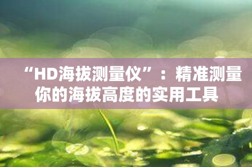 “HD海拔测量仪”：精准测量你的海拔高度的实用工具