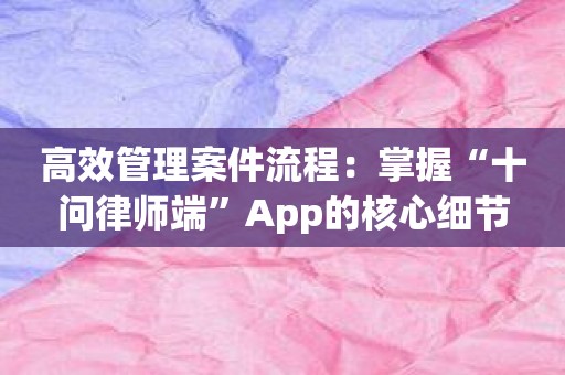 高效管理案件流程：掌握“十问律师端”App的核心细节