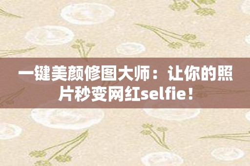 一键美颜修图大师：让你的照片秒变网红selfie！