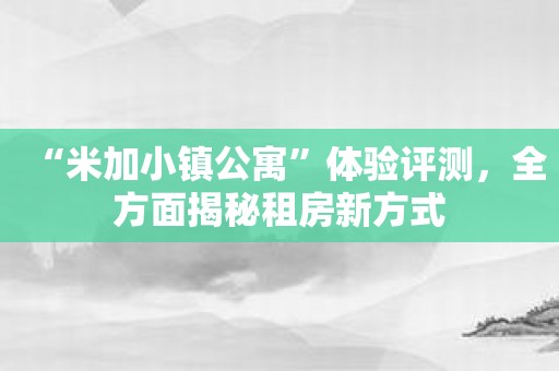 “米加小镇公寓”体验评测，全方面揭秘租房新方式