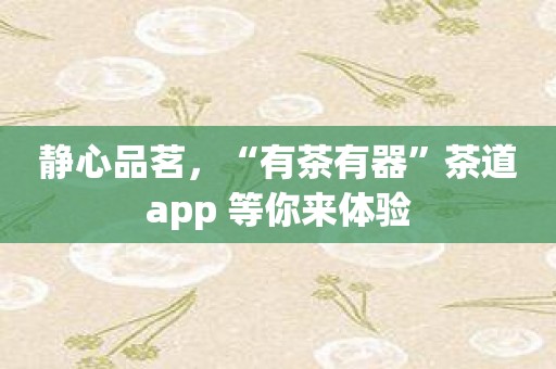 静心品茗，“有茶有器”茶道app 等你来体验