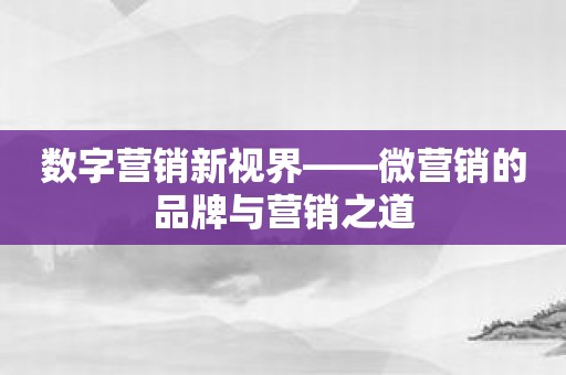 数字营销新视界——微营销的品牌与营销之道