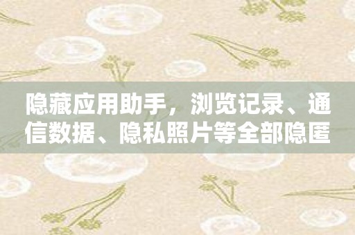 隐藏应用助手，浏览记录、通信数据、隐私照片等全部隐匿保护！