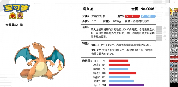 宝可梦朱紫-喷火龙属性介绍