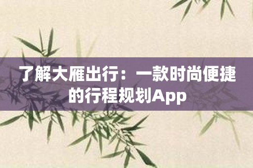 了解大雁出行：一款时尚便捷的行程规划App