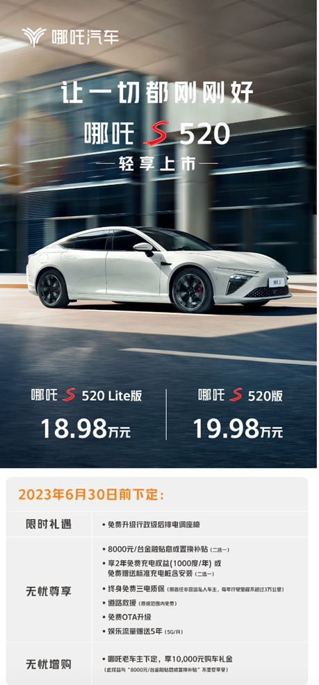 6万块换20度电！哪吒S 520版上市：19万就能买中大型纯电轿车