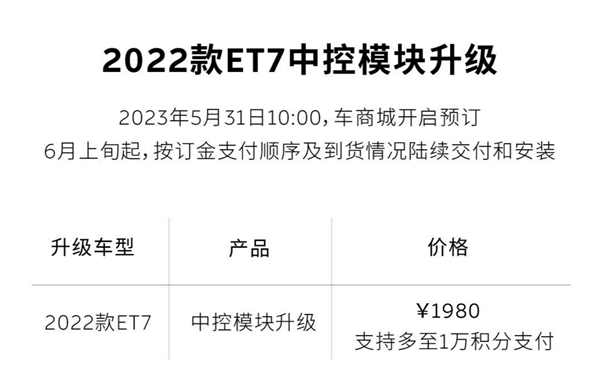 1980元 2022款蔚来ET7中控升级方案出炉：40W无线风冷充电来了