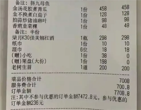 女子用餐被收700元服务费却无服务 官方回应1对1管家服务：网友感慨