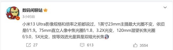 小米13 Ultra曝标配两颗长焦镜头