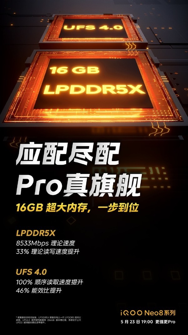 iQOO Neo8 Pro搭载16G大内存 首发天玑9200+