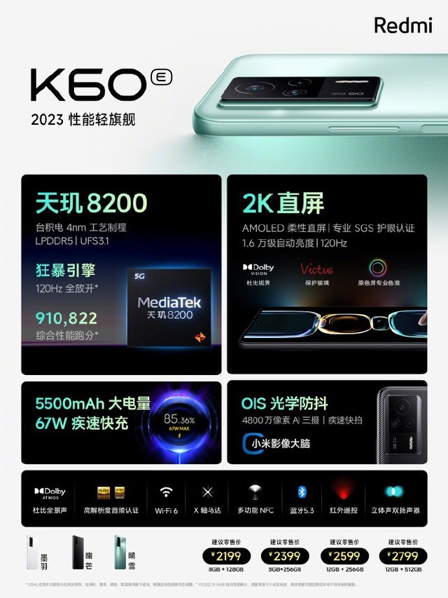 红米神机也降了！Redmi K60E 直降 800 元 + 6 期免息