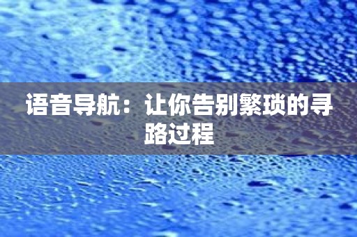 语音导航：让你告别繁琐的寻路过程