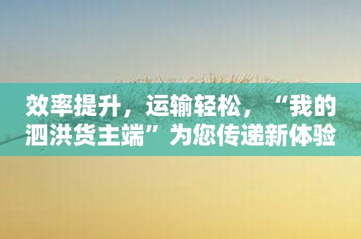 效率提升，运输轻松，“我的泗洪货主端”为您传递新体验！