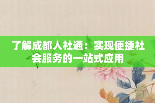 了解成都人社通：实现便捷社会服务的一站式应用