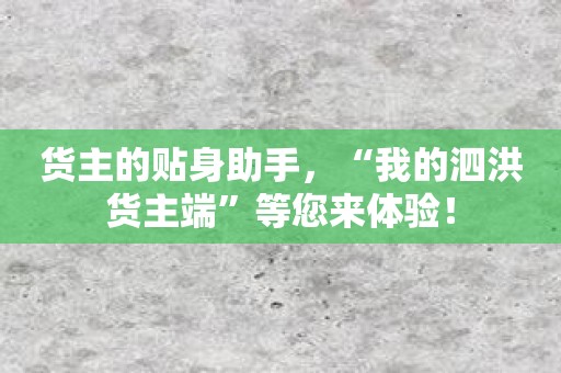 货主的贴身助手，“我的泗洪货主端”等您来体验！