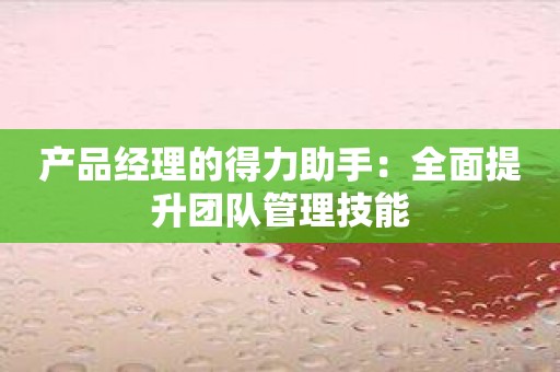 产品经理的得力助手：全面提升团队管理技能