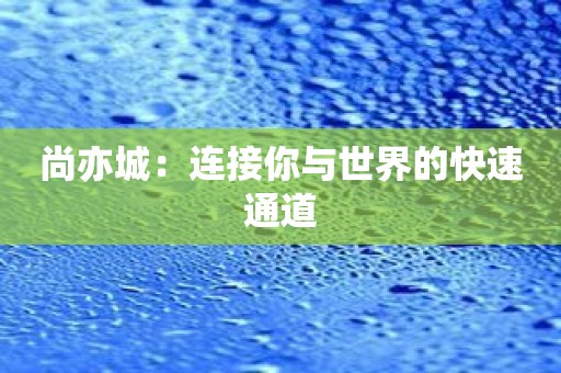 尚亦城：连接你与世界的快速通道