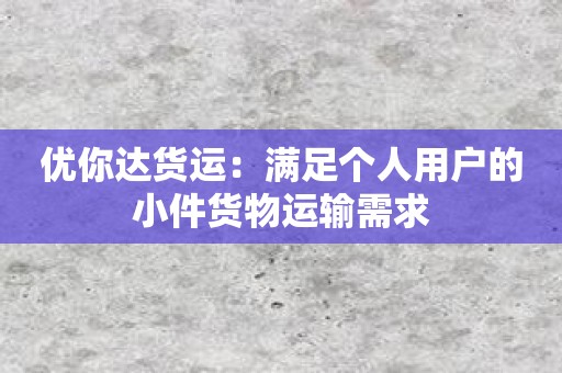 优你达货运：满足个人用户的小件货物运输需求