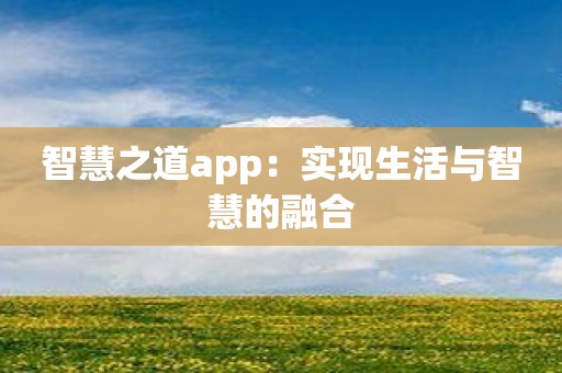 智慧之道app：实现生活与智慧的融合