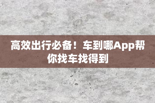 高效出行必备！车到哪App帮你找车找得到